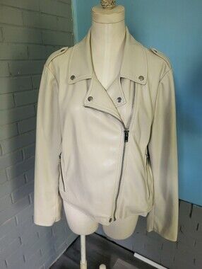 bagatelle Cream Faux Leather Moto Jacket